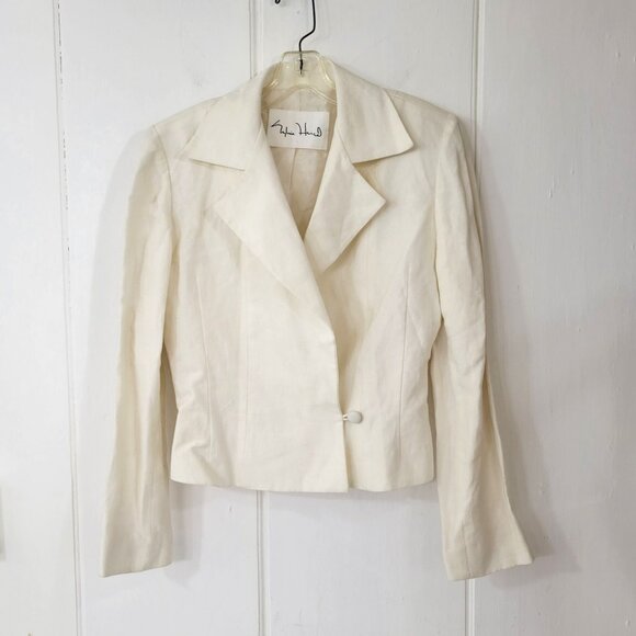 Sylvia Heisel Jackets & Blazers - Sylvia Heisel Cropped White Linen Suit Jacket